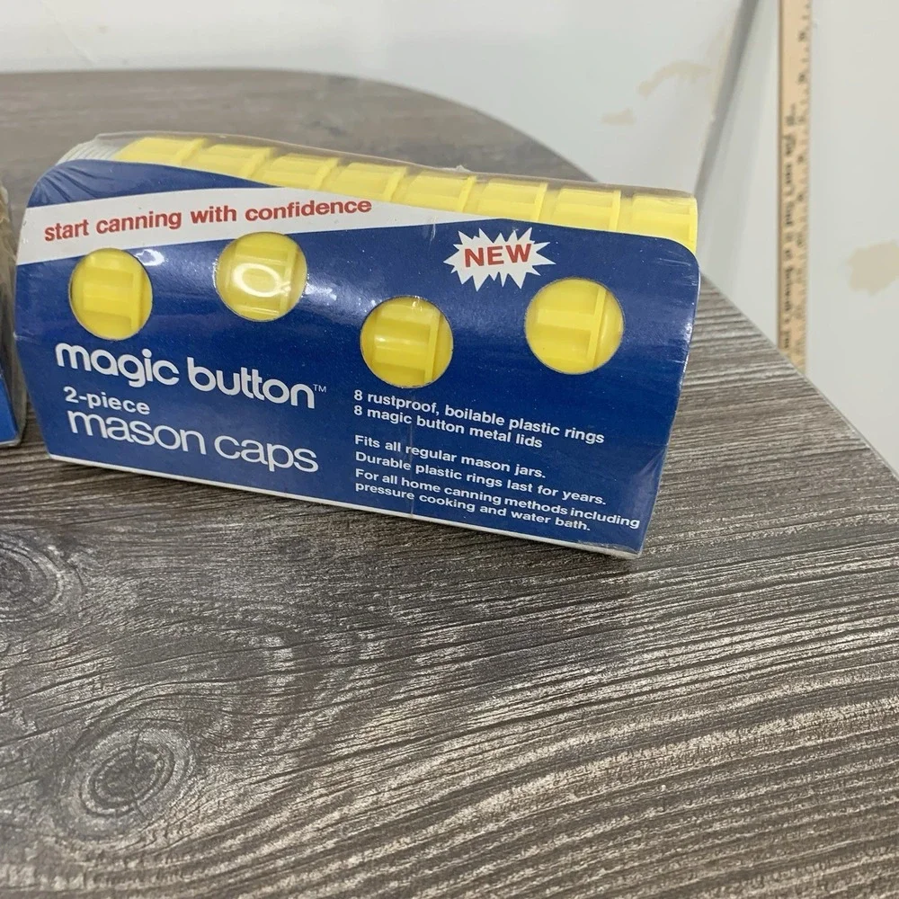 Magic Button 2-piece Mason Caps Plastic 2 8‎ Packs - 16 Lids Total New!